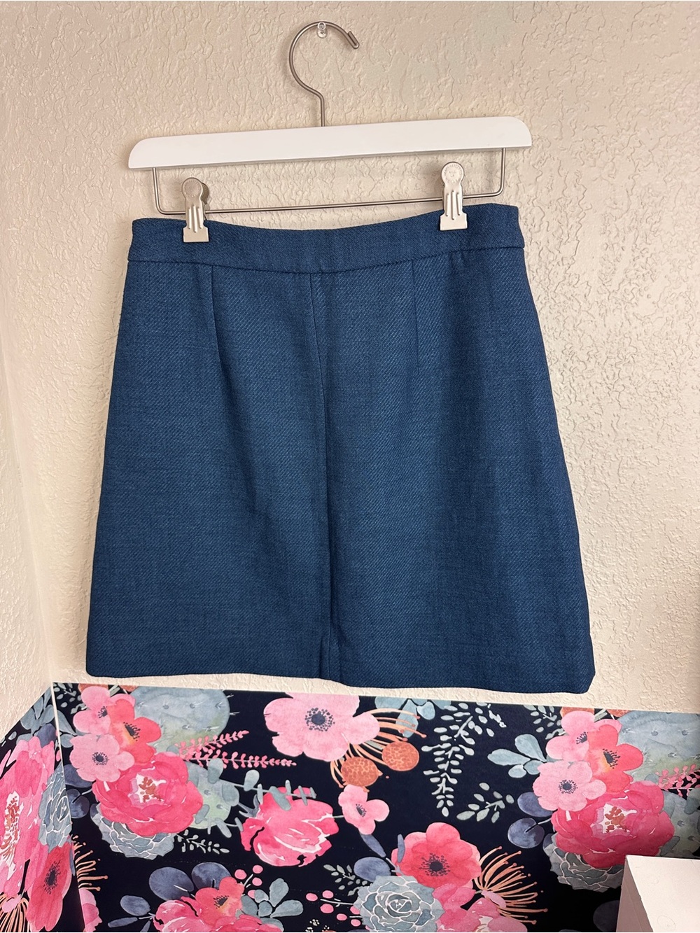 MIXXO Blue Button Front Herringbone Pattern Flare Mini Skirt Size 28 - Picture 3 of 5